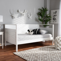 Baxton Studio Cintia-White-Daybed Cintia Cottage Farmhouse White Finished Wood Twin Size Daybed